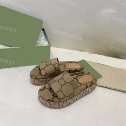 Designer Sandal Femmes Plate-forme Slide Camel Ebony Maxi Toile Plate-forme En Caoutchouc Bas Brodé Mule Mi-talon Bleu Toile Diapositives 35-43 Boîte