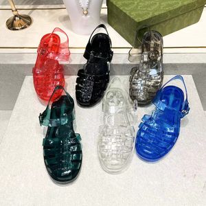 Designer Sandales Baotou Roman Imperméable Plage Respirant Rétro Transparent Macarone À La Mode Un Bouton Sandale Femmes chaussures