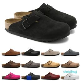 Designer -Sandals Boston Soft Footbed Suede Cuir Taupe Moka Vison Mens Fashion Scuffs Outdoor Pantoufles Chaussures