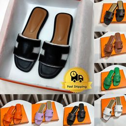 Designer Sandalen Claquettes Leather Lage Heels Glides Oranje zwart bruine dames chaussure zomer stijlvolle slippers glijden op strandschoenen 35-42 sandale