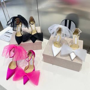 Diseñadores Sandalias Zapatos de mujer Marcas elegantes Bombas de arco de malla Cuero genuino Cubierta de suela Tacón Zapato de diseñador de lujo 9.5 cm Sandalias de tacón alto para mujer