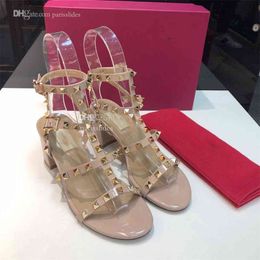 Valentinoity Designer Sandals Fashion talon glisse femme rivet bretelle à cheville hauts chaussures de luxe en cuir sdgfs