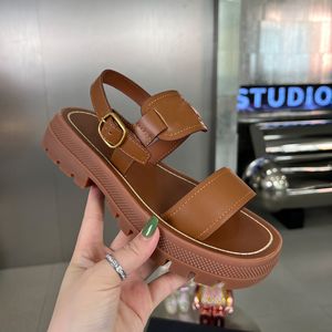 Sandalias de diseñador Sandalias de moda para mujer Zapatos de verano Punta abierta Hebilla de cuero real Sandalias de gladiador Negro Marrón Blanco