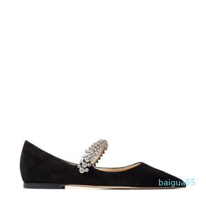 designer sandalen platte zomer ballerines naakt zwart suède ballet puntige neus dames kristal riem comfort wandelen
