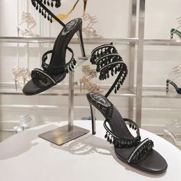 Sandalias de diseñador para mujeres tacones de lujo altos Rene Caovilla Margot Jewel Sandal Snake Twining Elegante Stiletto Crystal Gold Sils Sils Sases Bombas