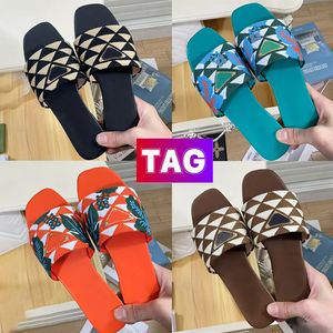 Sandales de designer brodées pour femmes Diapositives en tissu Flat Flats Pantoufles à talons bas toboggan de plage chaussures d'été en cuir dames pantoufle femmes sandale chaussures de luxe prad