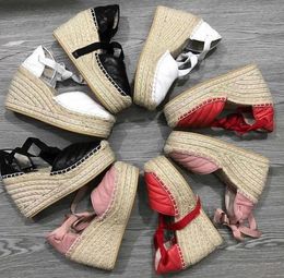 Sandales de créateurs en cuir véritable compensées plate-forme chaussures à semelle en toile talons hauts sandale en cuir de veau paille Ssandal taille 35-42