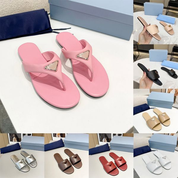 Sandales de créateurs Pantoufles en cuir pour femmes Slides Sliders Triangle inversé Marques Mode Luxe Tendance Chambre Chaussures de plage Tongs plates Pantoufles Claquettes