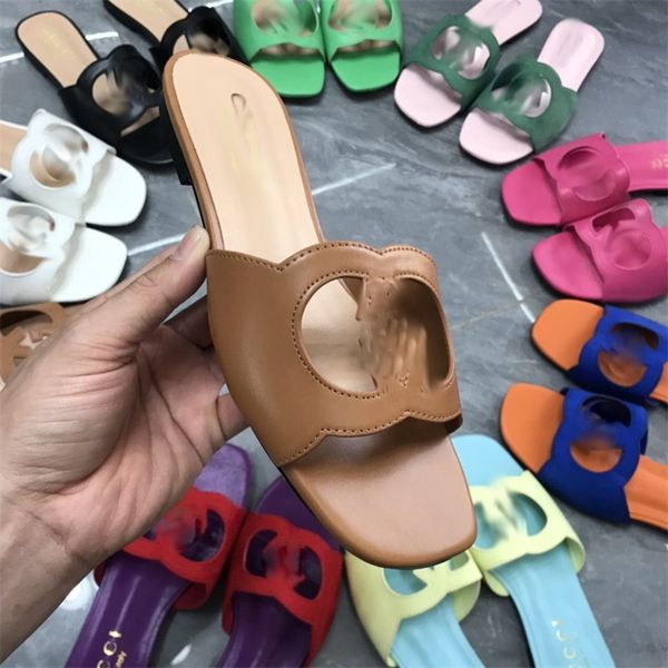 Sandalias de diseñador de lujo Diseñador de cuero Sandalias para mujer Pisas de verano Moda de la playa Slippers para mujeres entrelazadas Doble G Hollow Out Slippers Tamaño 35-42