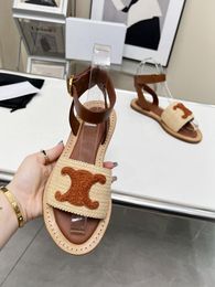 Designer Sandalen Luxe Platte Bodem Glijdende Sandalen Mode Open Teen Romeinse Sandalen Enkel Kant Gesp Zomer Outdoor Strand Schoenen Print 35-41