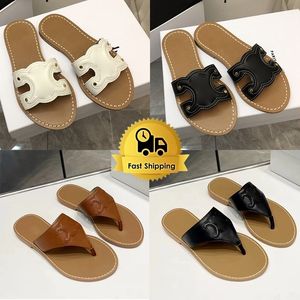 Sandales de créateurs Mules en cuir de luxe Tongs Noir Blanc Marron Talons bas Femmes Diapositives Dames Chaussures d'été élégantes 2024 mules