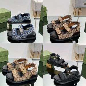 Designer sandalen luxe riem rubberen platte bodem pantoffels print lederen sandalen zomer strand reizen casual schoenen damesschoenen met doos