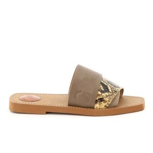 Sandalias de diseñador Woody Cloe Mule de lujo para mujer Sandalias planas Mocasines con letras deslizantes Zapatillas Zapatillas rosadas para mujer Plataforma de playa de verano Zapatos de lona en espiga