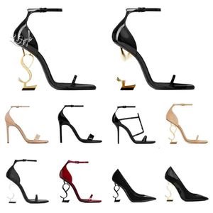 Sandales de créateurs OPYUM Talons Femmes Talon Aiguille Paris Chaussures Habillées En Métal Mode Pompes En Cuir Sexy Bout Ouvert Pantoufle Fête De Mariage Sac À Poussière Taille EUR 35-40