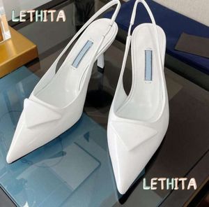 Sandales de créateurs pointues à talons hauts chaussures simples P Triangle 3,5 cm 7,5 cm sandales à talons chaton pour femmes noir blanc rose bleu chaussures de mariage avec sac à poussière 35-40321