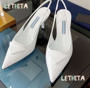 Sandales de créateurs pointues à talons hauts chaussures simples P Triangle 3,5 cm 7,5 cm sandales à talons chaton pour femmes noir blanc rose bleu chaussures de mariage avec sac à poussière 35-40661