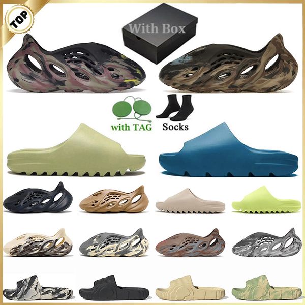 Designer Sandals Room avec boîte pantoufle femme glisses de glisseurs de résine Blue House Mens Designer Chaussures mousse coureurs Sliders Bone Resin Clog Desert Yeezyslide Sunny 36-48