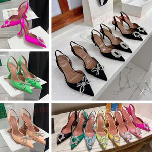 sandales de créateurs chaussures robe talons sandale satin pointu slingbacks noeud papillon pompes cristal-tournesol chaussure à talons hauts 10cm femmes cuir luxe fête mariage talons