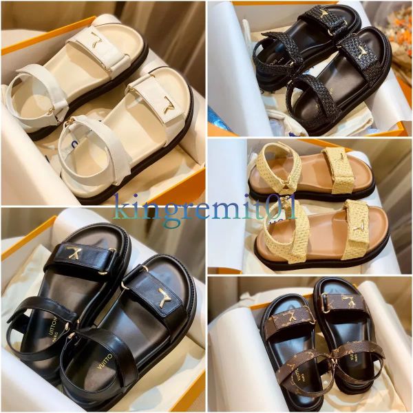 Sandales de créateurs Sunset Ivoire Noir Confort Sandale Plate Été Mode Tricot Cuir Femmes Sandales Espadrilles Cordoba Paille Sandale Taille 35-42