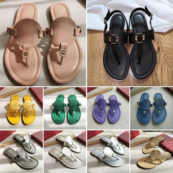 Sandales de créateurs ToryBuch Sandales souples Femme Burchslides Tongs Sandales Miller Slides Charm Sliders Chaussures plates en cuir Tongs de plage Pantoufles TB