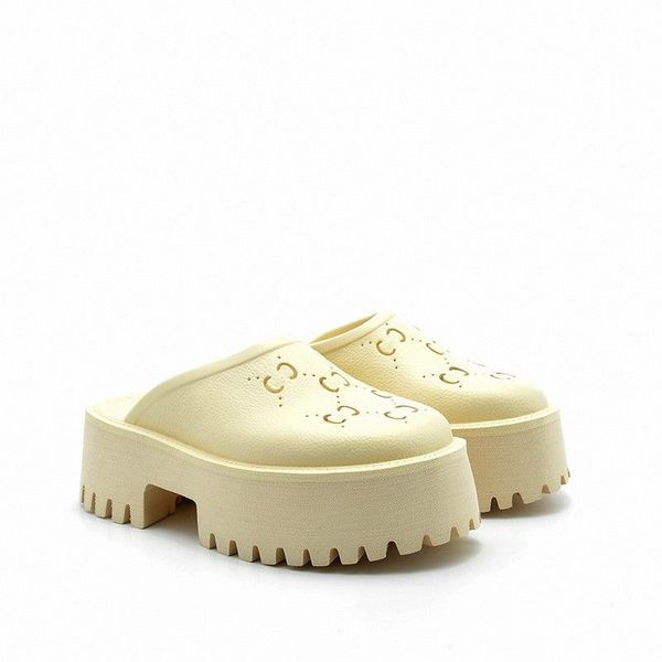 Sandales de créateur Sandales à plateforme blanches Perforated G Pantoufle à enfiler Claquettes à talons hauts Mules en caoutchouc noir Sandalias mocassins pour hommes