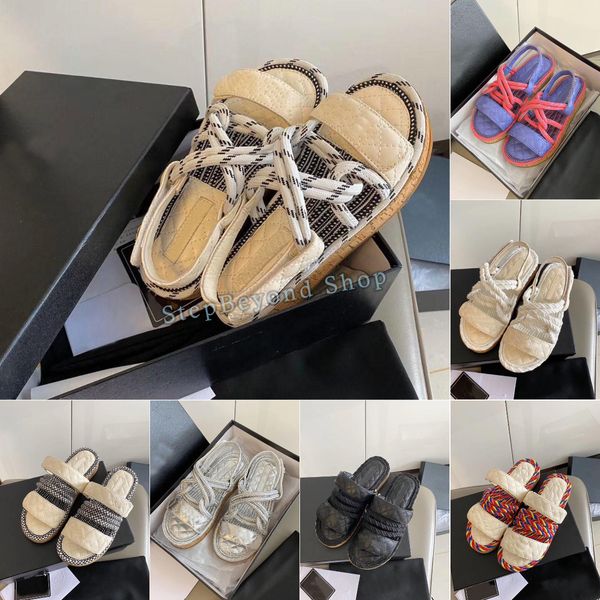 Sandalias de diseñador Mujer Cordón Sandalia Cordones Piel de cordero Zapatos de verano Ocio Suela gruesa Moda Zapatos casuales Todo fósforo Moda Cómodo Tamaño 35-40