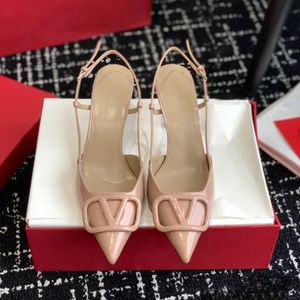 Designer sandalen vrouwen hoge hakken schoenen klassieks v merk sexy puntige teen zwart wit roze kleur 6 cm 8cm 10 cm dunne hakken puntige teen echt lederen damespompen met tas