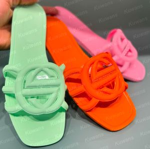 Designer sandalen vrouwen in elkaar grijpen G -glijbanen rubber slippers dames plat strand jelly script oranje zomer herfst muilezels buiten waterdicht luxe zwembad
