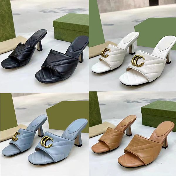 Designer Sandales Femmes Pantoufles En Cuir Talons Hauts Mules Diapositives Tricoté Pantoufle Femmes Maison Tongs Été En Cuir Plat Diapositive kingremit03 Taille 35-42