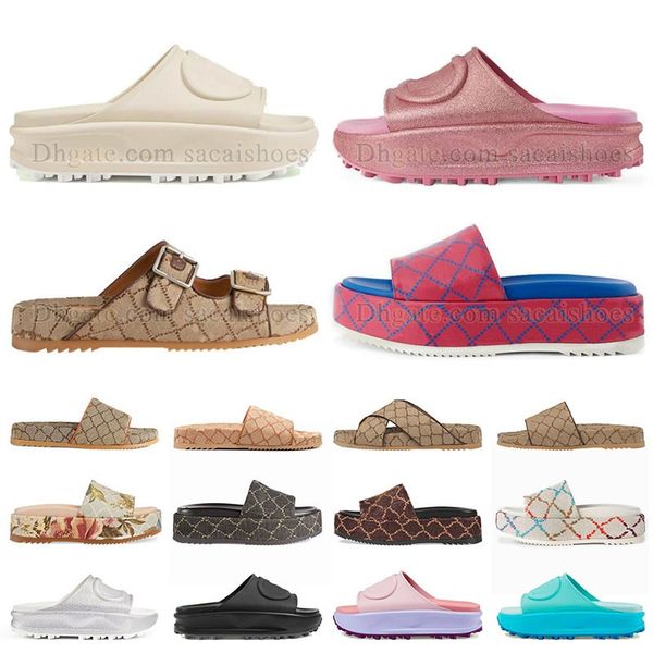 Sandalias de diseñador famosas Plataforma de mujer Perforada G Zapatilla Zapatos de playa Sandalias de espuma Entrenador Papá Diapositivas Mujer Zapatilla Piscina Mula Sandalias planas Negro Rosa Zapatos de casa