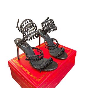 Sandalias de diseñador Mujer Rene Caovilla Tacón Araña sandalias adornadas con cristales Cleo Banquet Bombas margot joya sandalia Suelas de plata mujer verano Bombas