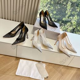 Designer Sandals Mesh Diamond High talons pour femmes chaussures plates pointues de chaussures en mailles de mariage robes de fête de mariage talons hauts