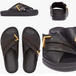 Sandalias de diseñador Sandalias de mujer F Letras blancas negras Suave Espuma de hueso ocre puro Zapatillas de mujer para correr