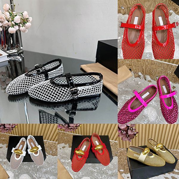 Sandales de créateurs Femmes Chaussures Ballerine Plat Ballet Été Diapositives Sandales Évidées Robe En Maille Mocassins Tête Ronde Strass Rivet Boucle Mary Jane Campus Chaussure