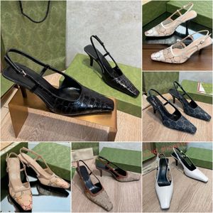 sandalias de diseñador zapatos de mujer slingback tacones altos vestido de encaje zapatos de corte superficial sandalias de tacón medio malla negra con cristales zapatos con estampado brillante cuero de lujo