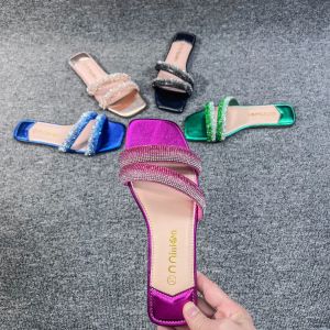 Sandalias de diseñador Diapositivas para mujeres Sliders planos clásicos Cuero de verano cómodo una piscina al aire libre Pequeña Pollaje de la playa Damas Slippers 36-41