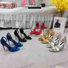 Designer-Sandalen für Damen, Stiletto-Pumps, offene Zehen, Schnalle, Knöchelriemen, Kleidschuhe, Slipper, luxuriöse Unterteile, hohe Absätze, Thermo-Gummi-Pumps, 11 cm