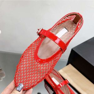 Designer Sandalen Dames Visnet Ballet Flats Schoenen Zwarte Stof Puntschoen Klassieke Loafers Gesp Zomer Casual Schoenen Met Doos 505