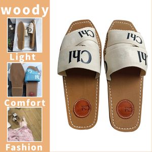 Sandales de créateur Woody pour femmes, été, polyvalentes, vacances, confort, lettres brodées, pantoufles à fond plat, tendance en plein air