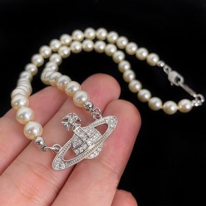 designer saturn pearl necklace choker chain 40cm with logo Official Size 925 silver pinzircon Pendants women necklace Never Fade