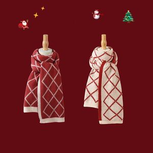 Designer sjaal Kerstmis rood gebreide sjaal Dames Winter Veelzijdig Nieuwjaar geruite sjaal Paar warme sjaal