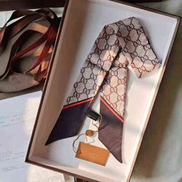 Designer Sjaal Mode Hoofdband Merken met Box Letters G Vrouwen Zijden Scraves Hoogwaardige Skinny Sjaals Haarbanden 85*6 cm H1120