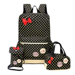 Designer-Sac d'école adolescent filles points jaunes nœud imprimé voyage sac à dos enfants sac à dos orthopédique 3 pièces/ensemble sac à dos cartable