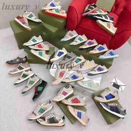 Designer Screener Schoenen Verontruste Vuile Sneakers Mannen Vrouwen Trainers Klassiek Blauw Groen Rood Streep Rubberen Schoen Lage Lederen Sneaker