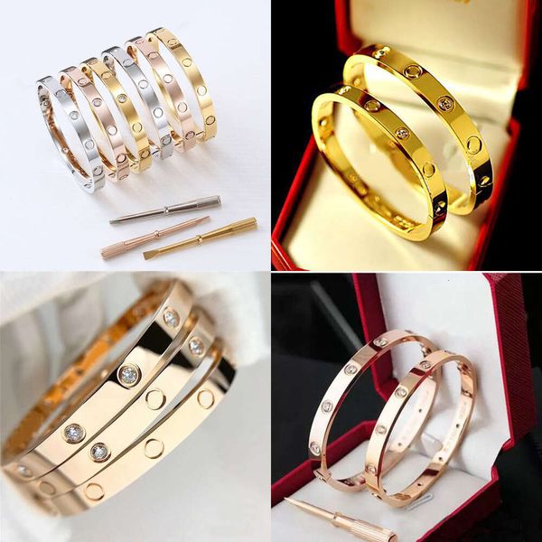 Diseñador brazalete de tornillo joya de joya de oro rosa sier titanium acero damias de diamantes pulseras de uñas para hombres mujeres 2024