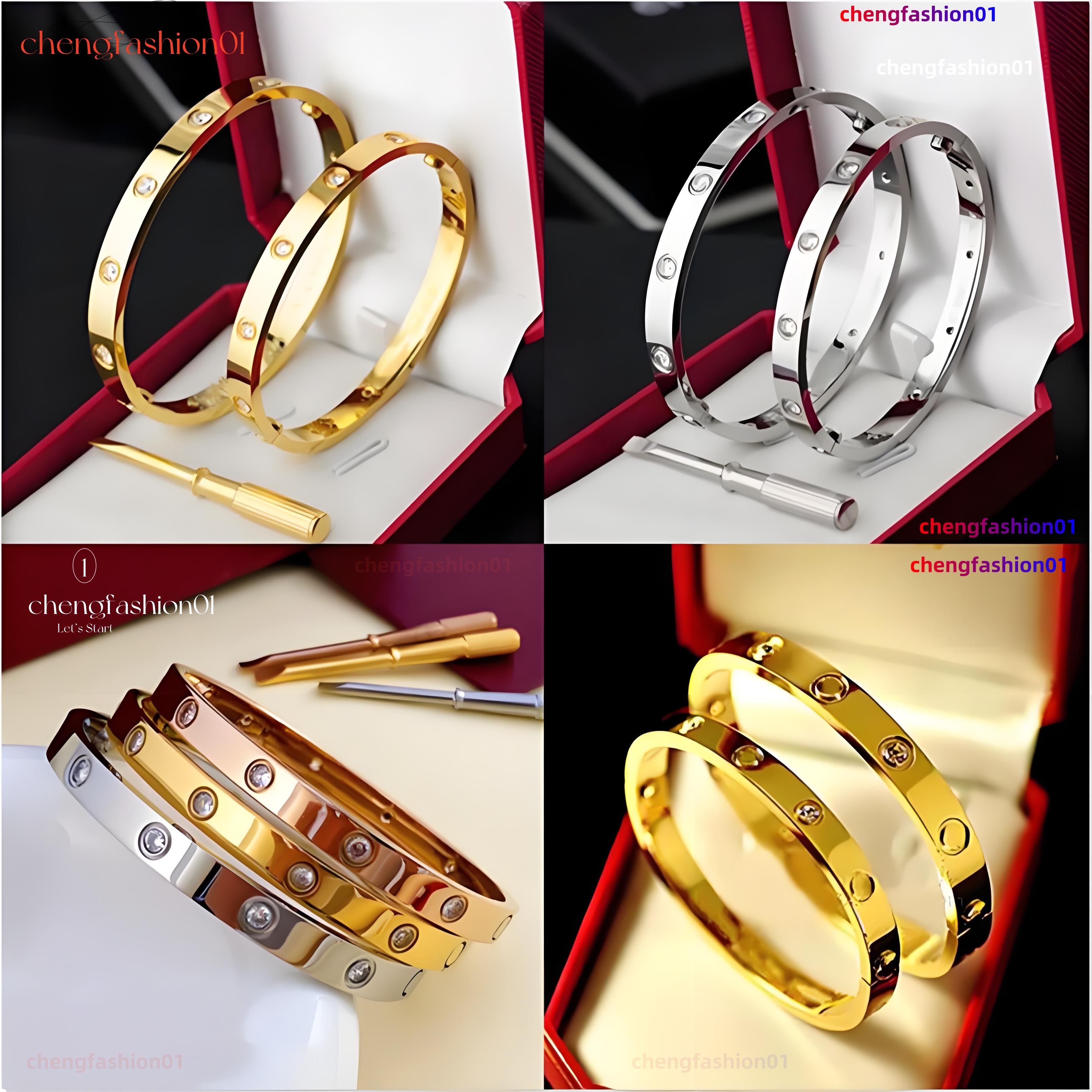 Pulseira de parafuso de designer Moda de jóias de luxo Bracelets 18K Rose Gold Silver Titanium Steel Bangles de diamante Bracelets para homens Mulheres 17 18 19 21 22 22 Tamanho