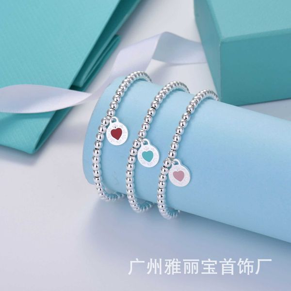 Designer Seiko ts nouvelle marque ronde émail en forme de coeur Bracelet femmes plaqué argent S925 CNC en acier imprimé perle chaîne de bouddha
