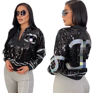 Designer Sequins Jackets Women Women Casual Zip Chaqueta de béisbol Baseball Coat Daily Shear