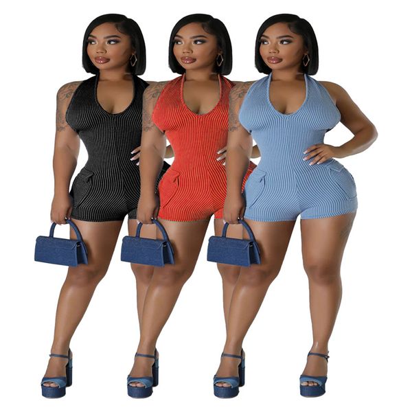 Diseñador Sexy Mompers sin espalda Mujeres Jumpsuos de alabardeo de verano Solid V Necksuits One Port Bodysuits Night Club Wear Ropa al por mayor 10977