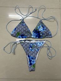 Conjunto de Bikini sexy de diseñador para mujer, traje de baño de estilo vendaje, Top corto de dos piezas, traje de baño con Tanga, ropa de playa de cintura alta VV8800